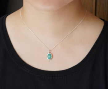 Natural Oval Emerald Necklace In Sterling Silver, 3 of 3