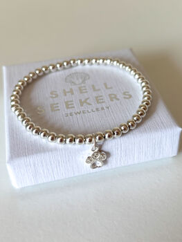 Sterling Silver Paw Print Charm Beaded Bracelet, 7 of 7