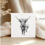 Hand Drawn “Major” Highland Coo Greeting Card Illustration, thumbnail 1 of 6
