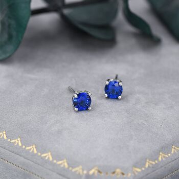 Sapphire Blue Cz Stud Earrings, 3 of 9