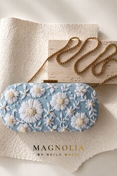 Coastal Blue | Light Blue Floral Embroidery Summer Clutch, 4 of 8