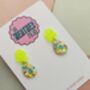 Splat Drop Glitter Resin Statement Earrings / Artist Statement Jewellery Pop Art Inspired Gift / Retro Nickelodeon Vibes / Abstract Drop Jewellery Bold Colourful Statement / Art Teacher Gift Creative Sparkle Accessory, thumbnail 2 of 10