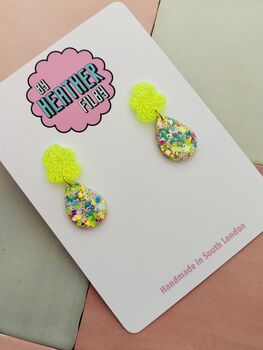 Splat Drop Glitter Resin Statement Earrings / Artist Statement Jewellery Pop Art Inspired Gift / Retro Nickelodeon Vibes / Abstract Drop Jewellery Bold Colourful Statement / Art Teacher Gift Creative Sparkle Accessory, 2 of 10