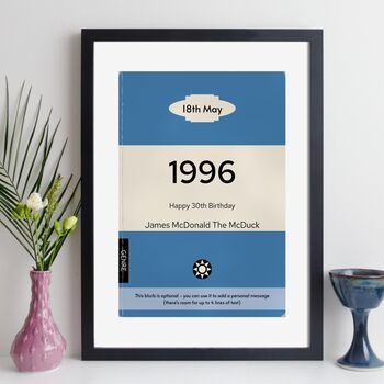 Personalised 30th Birthday Print 1996 Book Cover Gift, 8 of 12