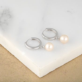 Modern Pearl Hoop Earrings, 2 of 6