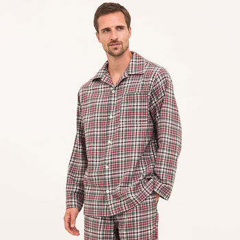 Men's Brushed Cotton Red And Grey Tartan Pyjamas, 2 of 3