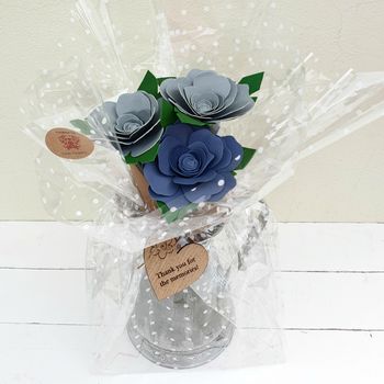 Leather 3rd Anniversary Large Roses In Vintage Zinc Jug, 5 of 12
