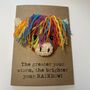Rainbow Highland Cow Crochet Positivity Card Handmade Storm, thumbnail 1 of 9