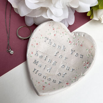 Heart Shaped Maid Of Honour Ceramic Ring Dish, 5 of 8