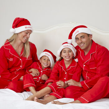 Girl's And Boy's Personalised Red Cotton Classic Christmas Pyjamas, 7 of 7