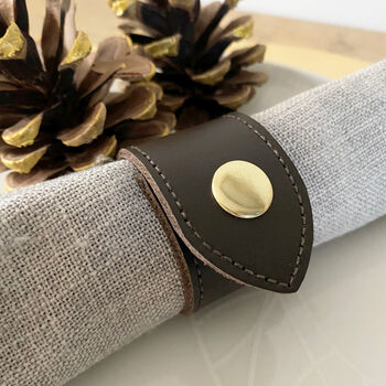 Set Of Four Dark Brown Leather Napkin Rings, 2 of 5