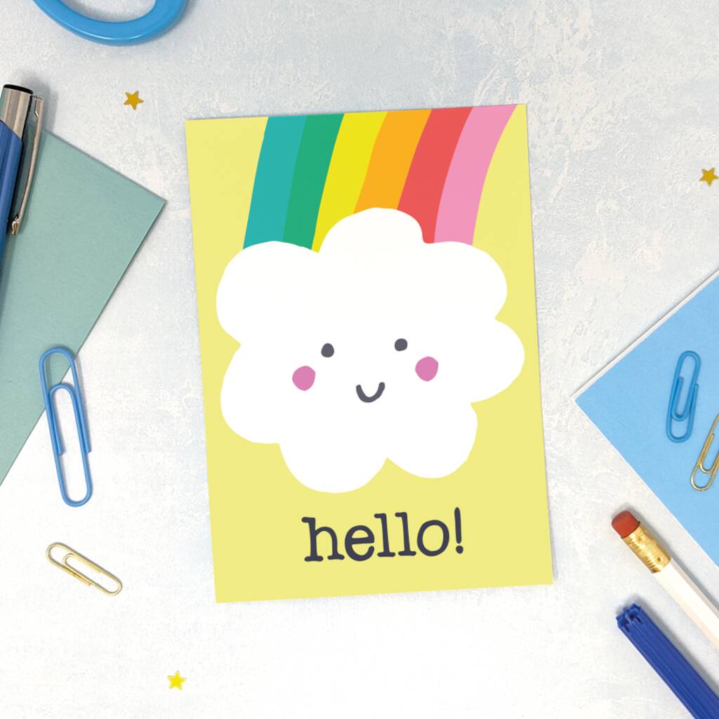 Hello! Rainbow Cloud Postcard By Whale & Bird | notonthehighstreet.com