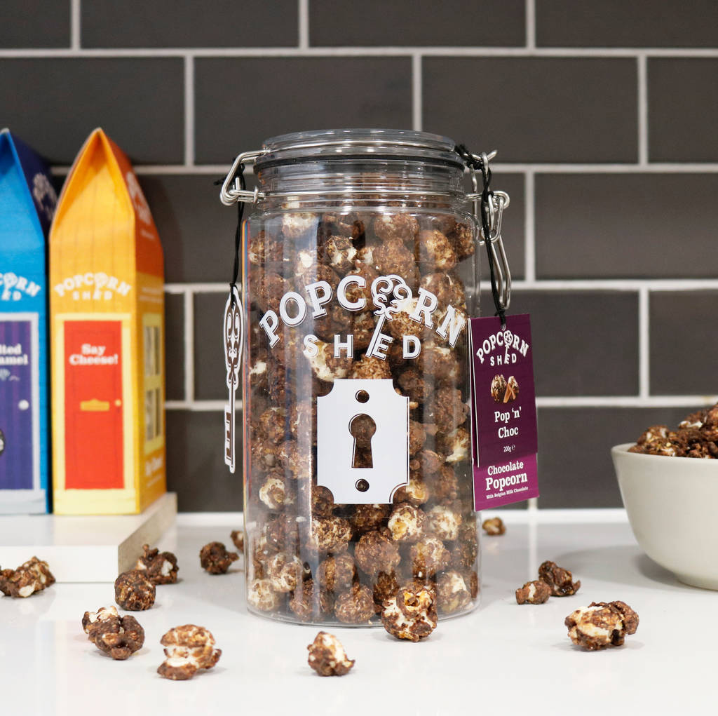 chocolate caramel gourmet popcorn gifting jar by popcorn shed