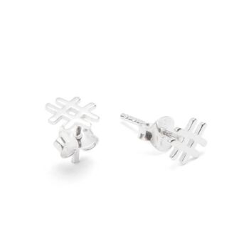 Kylie Sterling Silver Hashtag Stud Earrings, 2 of 2