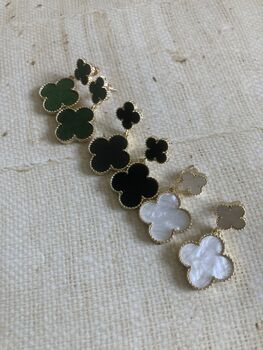 White Four Leaf Clover Dangle Drop Earrings, 3 of 3
