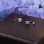 Sterling Silver Amethyst Purple Flower Huggie Hoop Earrings, thumbnail 5 of 12