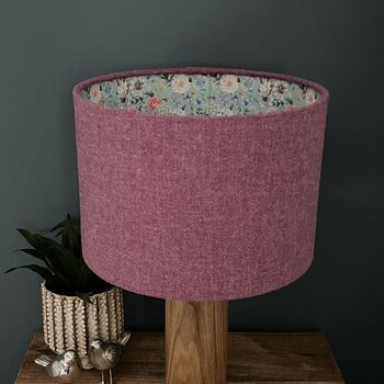 Hilda Clover Pink Tweed Floral Lined Drum Lampshades, 9 of 11