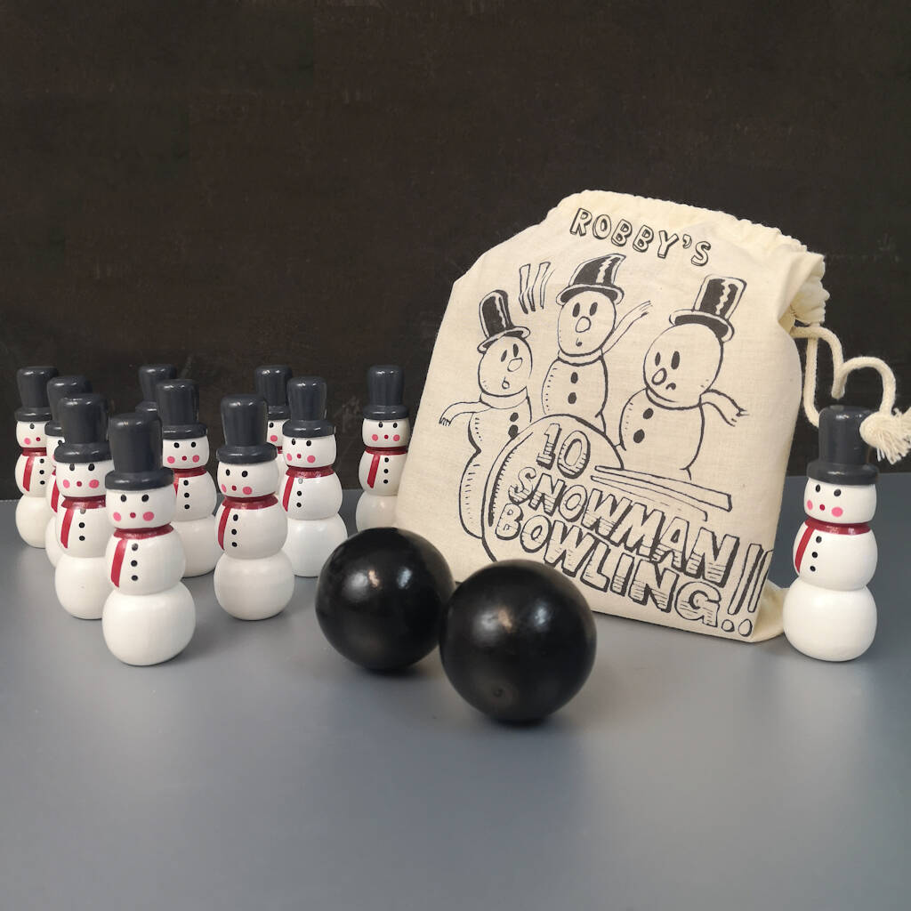 Personalised Snowman Ten Pin Bowling Kit In A Gift Bag, 1 of 3