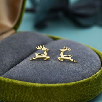 Sterling Silver Running Reindeer Stud Earrings, 4 of 12