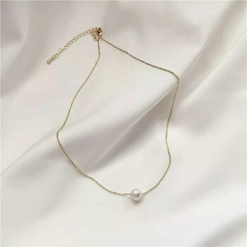Minimalist Single White Pearl Drop Floating Necklace, 4 of 4