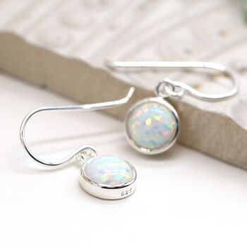 Sterling Silver White Opal Drop Earrings, 6 of 11