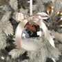 Engaged Photo Snowy Acrylic Christmas Tree Bauble, thumbnail 1 of 6