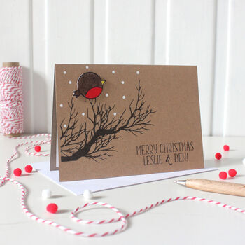 Personalised Merry Christmas Card With Robins, 2 of 6