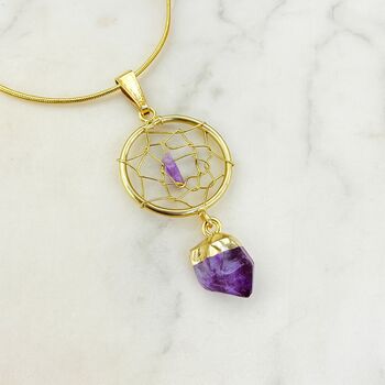 Dream Catcher Necklace With Natural Amethyst Drop / Christmas Gifts, 3 of 5