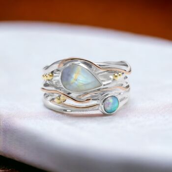 Moonstone And Blue Fire Opal Ring In Sterling Silver, 4 of 8