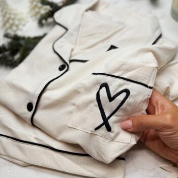 Luxury Christmas Pyjama Gift Set For Her With Eye Mask And Satin Hair Bow In Cream And Black, 2 of 10