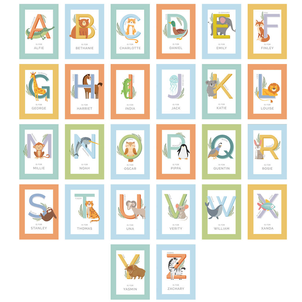 Personalised Animal Alphabet Print By Alice Frederick