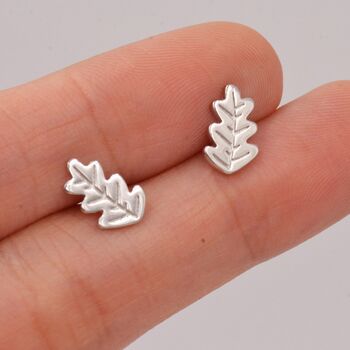 Oak Leaf Stud Earrings In Sterling Silver, 2 of 12