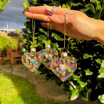 Christmas Glass Dotty Heart Bauble Set, 4 of 7