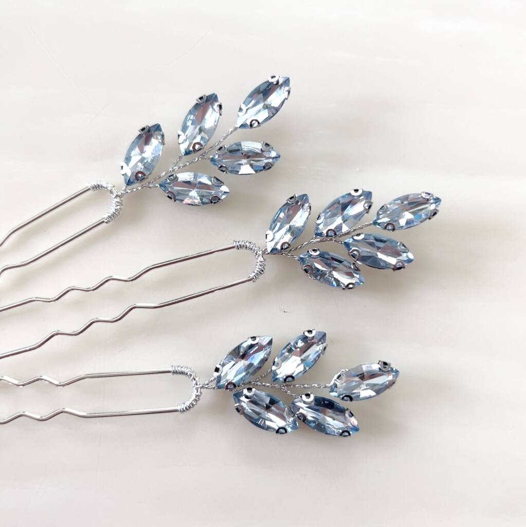 Aria Pale Blue Crystal Hair Pins By Petal & Pearl Accessories