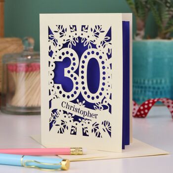 Personalised 30th Birthday Card Papercut Spotty Design, 4 of 5