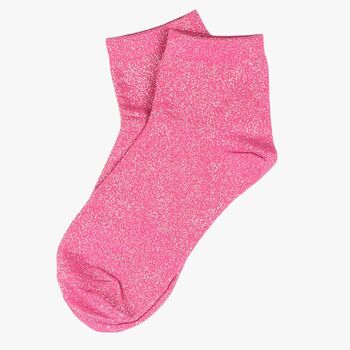 Women's Cotton Glitter Anklet Trainer Socks Pink, 3 of 4