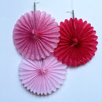 Tissue Paper Fan Decorations Pink Or Red, 5 of 8
