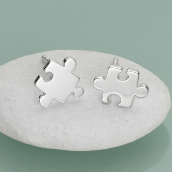 Sterling Silver Jigsaw Stud Earrings, 4 of 6