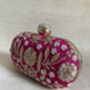 Hot Pink Raw Silk Oval Pearl Clutch Bag, thumbnail 5 of 10