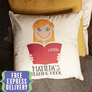 Personalised Girl's Reading Cushion Gift, 2 of 8