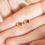 Red Stone Heart Stud Earrings In Gold, thumbnail 4 of 4