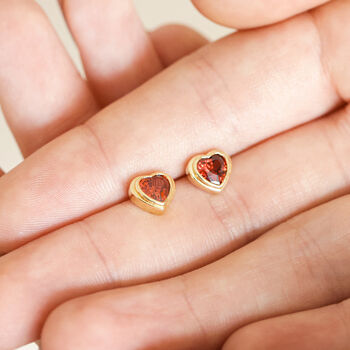 Red Stone Heart Stud Earrings In Gold, 4 of 4