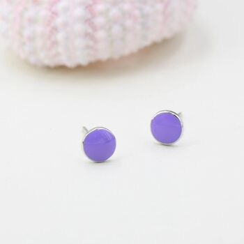 Sterling Silver Enamel Purple Round Dot Stud Earrings, 4 of 9