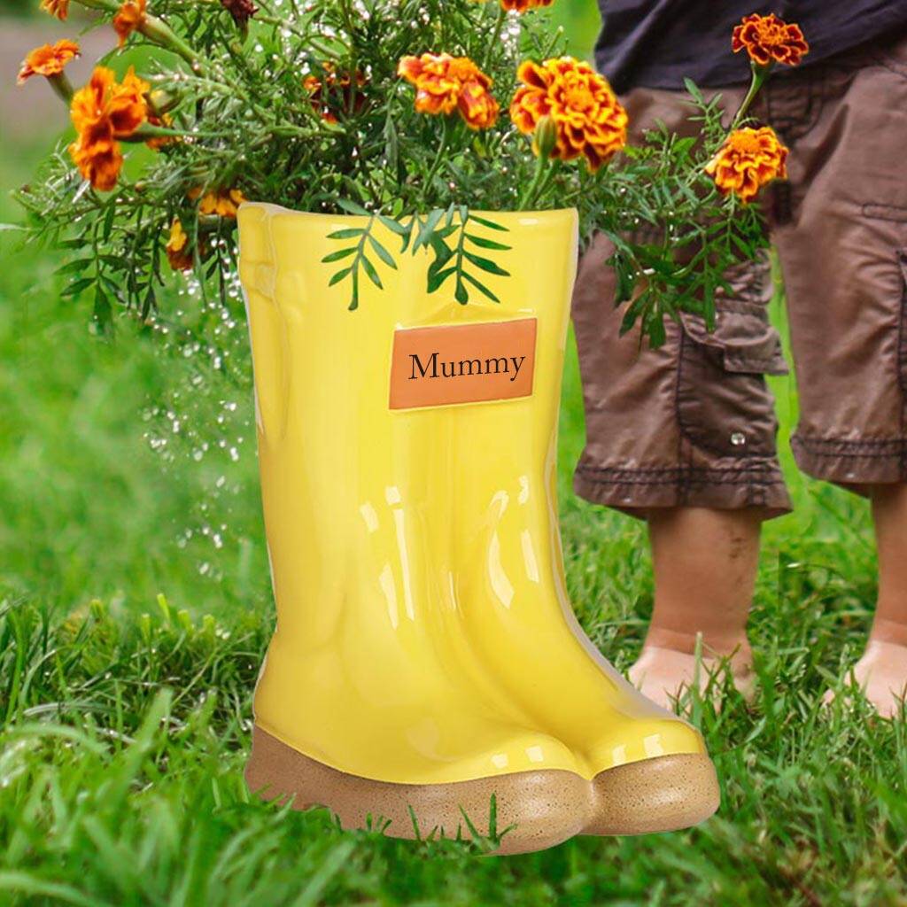 Personalised Sunny Yellow Garden Welly Boot Planter By Dibor