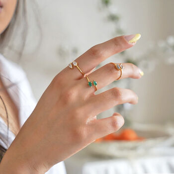 Green Onyx Teardrop Adjustable Gold Plated Ring, 5 of 5