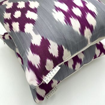 Square Ikat Silk Cushion Grey And Purple Weave, 4 of 7