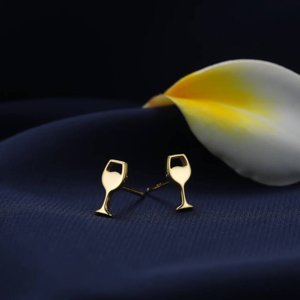 Extra Tiny Wine Glass Stud Earrings Sterling Silver By Silver Rain Silver