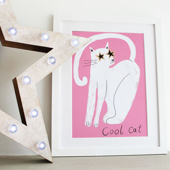 'Cool Cat' Pink Cat Illustration Art Print, 2 of 3