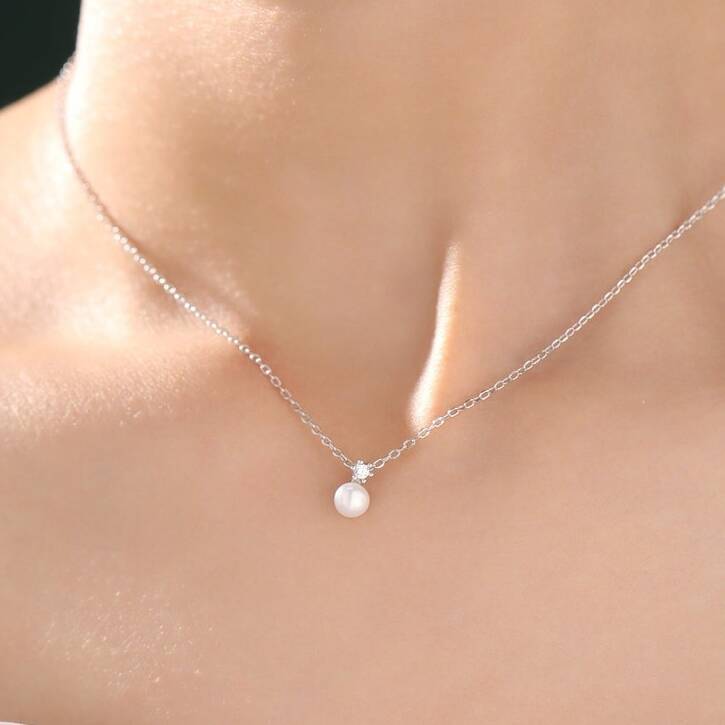 Natural Pearl And Cz Necklace With A Satellite Chain In Sterling Silver, 1 of 11