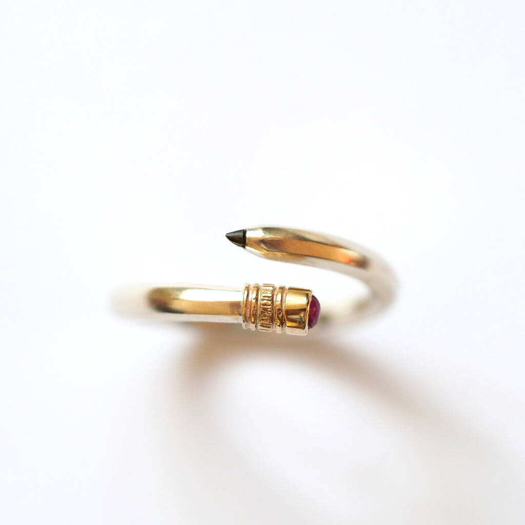 Pencil Ring Sterling Silver, Gold And Ruby, 1 of 8